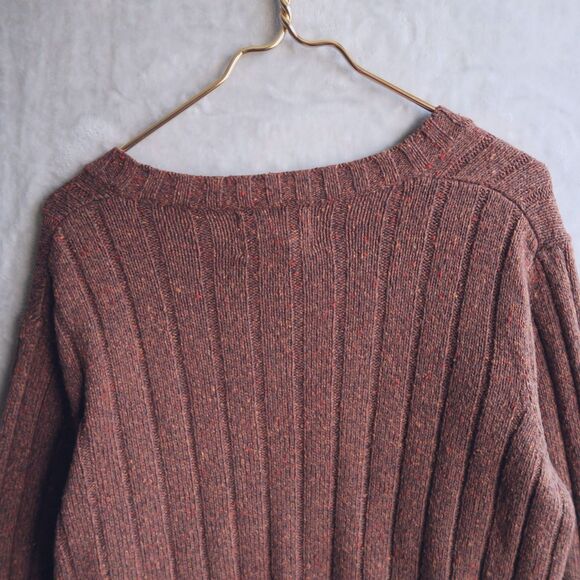 WOOLRICH Marled Chocolate Brown Sweater Size L Boxy Wool Blend Embroidered Rib - Picture 7 of 11
